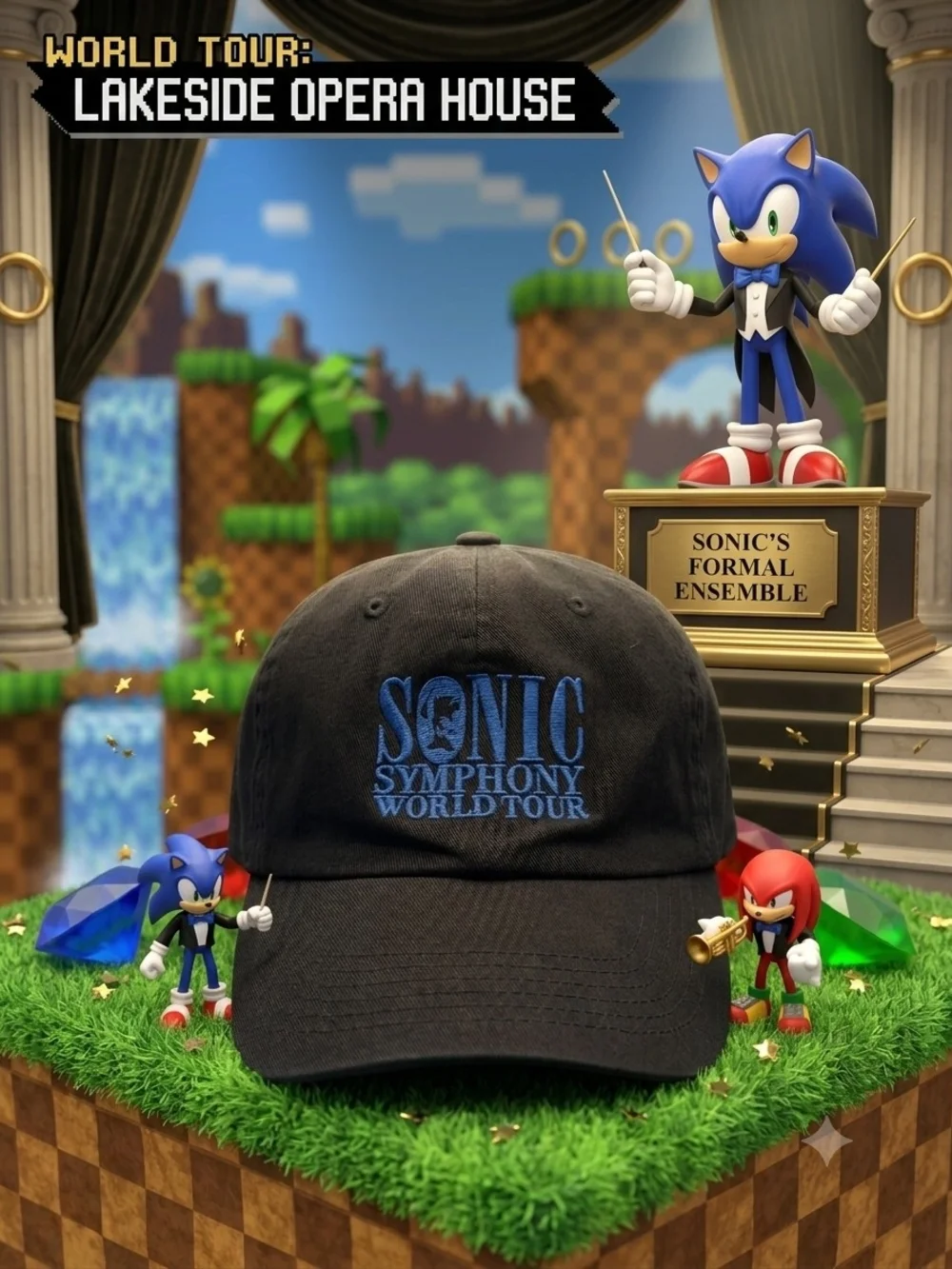 Sonic Symphony World Tour Black Baseball Cap & XL Gaming MAT BUNDLE